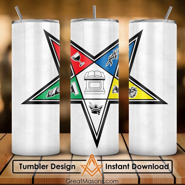OES Star FATAL Logo Symbols Order Of The Eastern Star 20oz 30oz Skinny Tumbler Wrap PNG, Sublimation Design Straight & Tapered Tumbler File