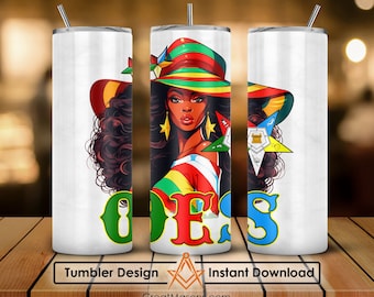OES Black Sister Sombrero de ala ancha Orden de la estrella oriental Masonic 20oz Skinny Tumbler Wrap PNG, Diseño Straight & Tapered Tumbler File
