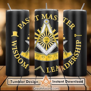 Mason Past Master Wisdom Leadership Masonic 20oz 30oz Skinny Tumbler Wrap Png, Sublimation Design Straight & Tapered Tumbler File Download