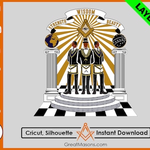 Sabiduría Fuerza Belleza Hermanos Pilares Masónicos - Grandes Masones *SVG, Png, Eps, Dxf, Jpg, Pdf* Capas Descarga Instantánea