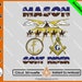 May include: A digital download of a design featuring the word "MASON" in brown and blue letters with a Masonic symbol and the words "GOAT RIDER" in brown and blue letters. The design also includes a Masonic symbol with a "G" in the center, a Masonic symbol with an anchor, and a Masonic symbol with an all-seeing eye.