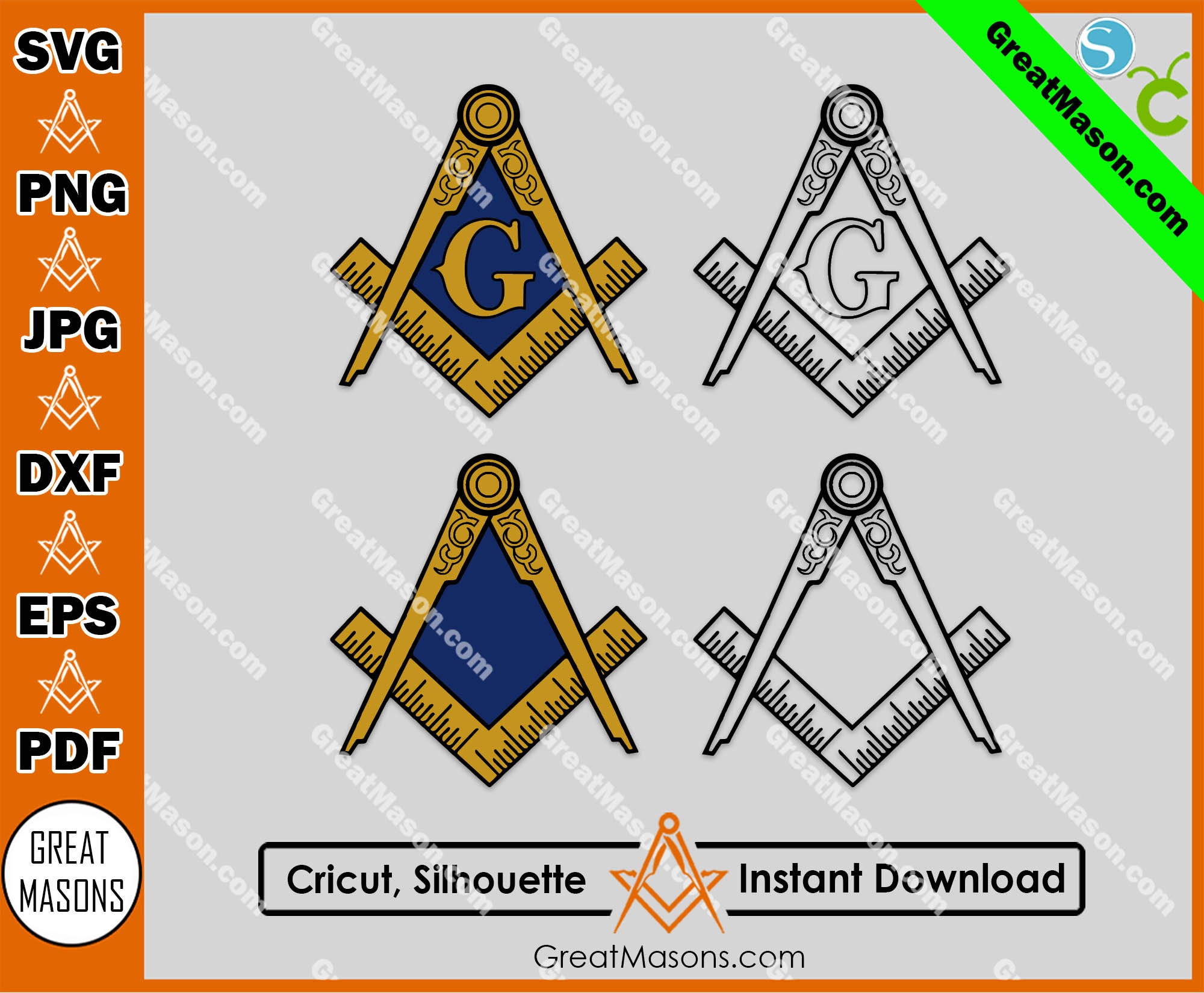 Rio Grande Custom Grips Masonic Compass & Square Emblem For Compact 1911 Officer Model – Black Polymer