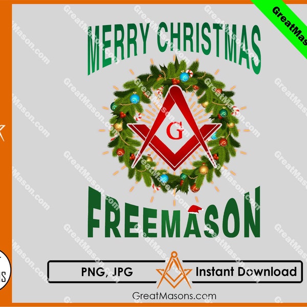 Merry Christmas Freemason Pine Tree Wreath Square & Compasses Symbol Light From The East - Great Masons *PNG, JPG* Instant Download