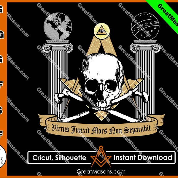 Virtus Junxit Mors Non Separabit Skull & Bones Masonic Pillar Freemasons *SVG, Png, Eps, Dxf, Jpg, Pdf, Cricut Silhouette* Instant Download