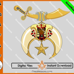 Daughters of Sphinx Black Shriner Scimitar Crescent and Star Logo Masonic PHAraoh Freemason *SVG, Png, Eps, Dxf, Jpg, Pdf* Instant Download
