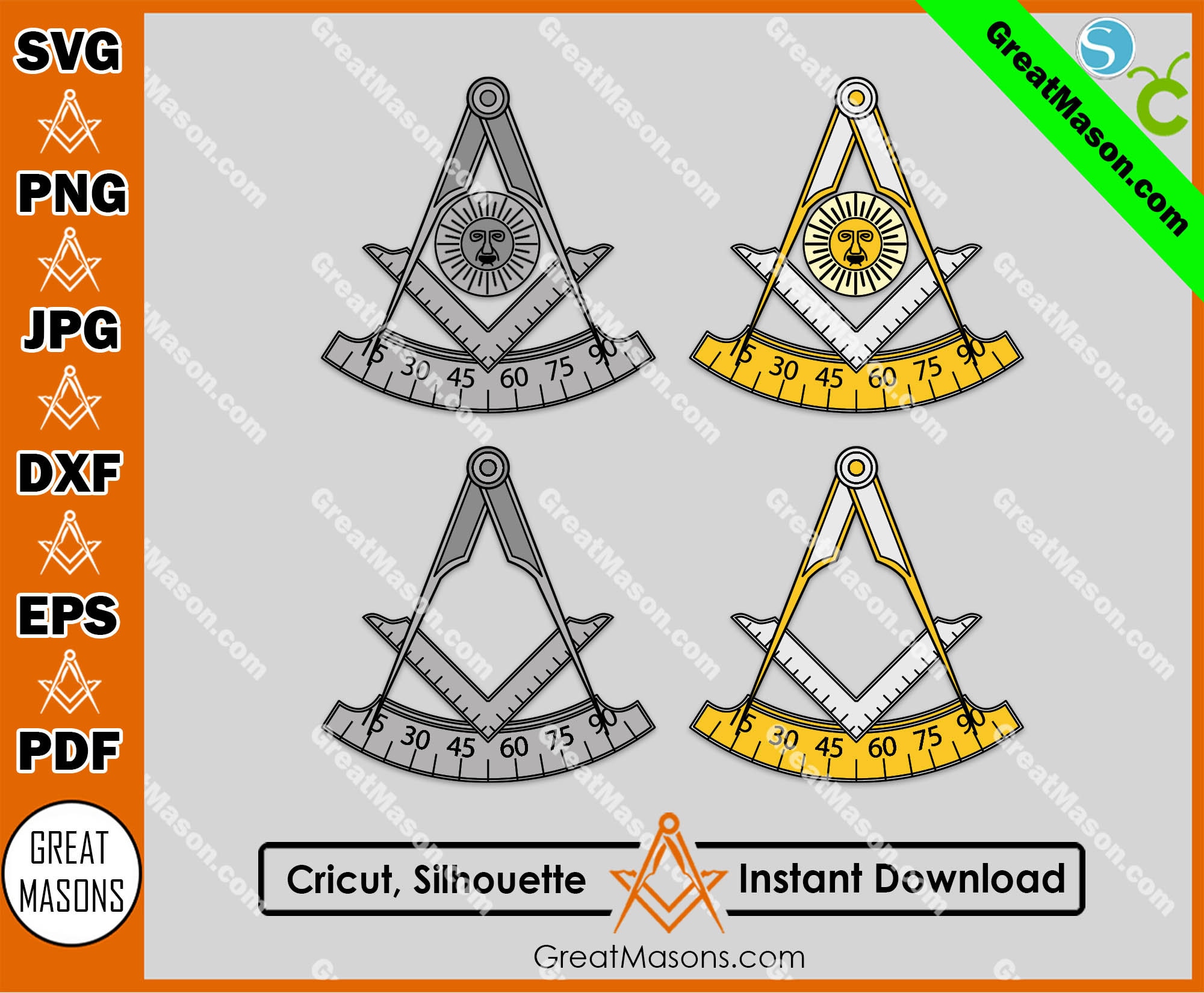 Mason Past Master Freemasons Square and Compasses Symbol SVG File - Great Masons design *SVG, Png, Eps, Dxf, Jpg, Pdf* Instant Download