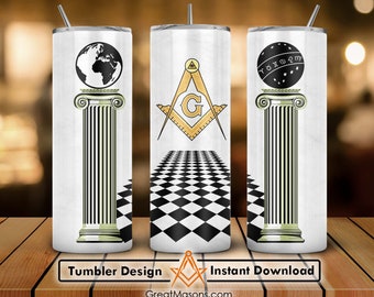 Columnas Masónicas Pilar Tablero de ajedrez Piso 20oz 30oz Skinny Tumbler Wrap Png, diseño de sublimación Descarga de archivos de vaso recto y cónico