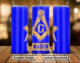 Freemasons Square Compasses G Vintage Blue Background 20oz 30oz Skinny Tumbler Wrap Png, Sublimation Design Straight & Tapered Tumbler File