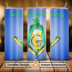 Irish Freemasonry Emblems The Harp 3D Art 20oz 30oz Skinny Tumbler Wrap Png Sublimation Design Straight & Tapered Tumbler Datei