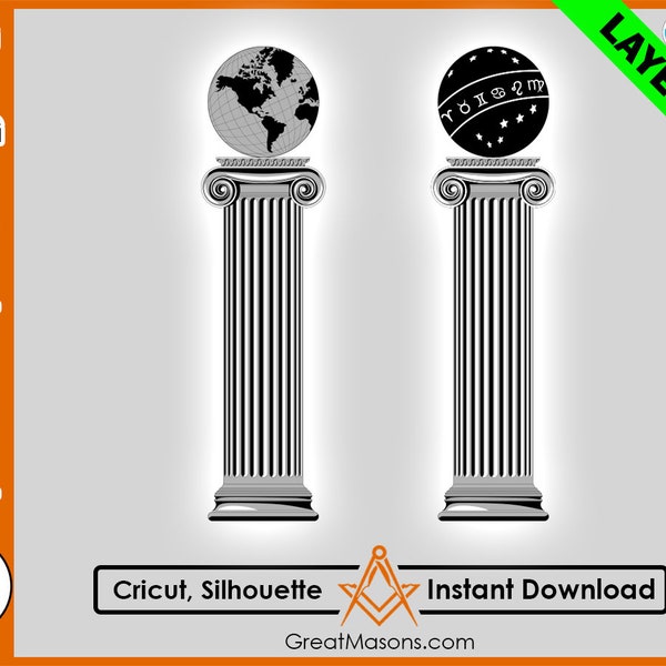 Masonic Columns Masonic Pillar File - Great Masons design *SVG, Png, Eps, Dxf, Jpg, Pdf, Cricut Silhouette Cameo* Layered Instant Download