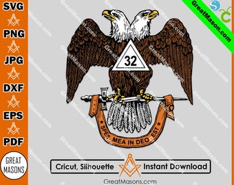 32nd Degree Scottish Rite Wings Down Spes Mea In Deo Est - Great Masons *SVG, Png, Eps, Dxf, Jpg, Pdf, Cricut Silhouette* Instant Download