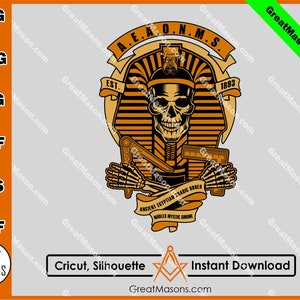 Shriner AEAONMS Pharaoh Skull Est.1893  King Of The Desert Shriners Freemason Great Masons *SVG, Png, Eps, Dxf, Jpg, Pdf* Instant Download