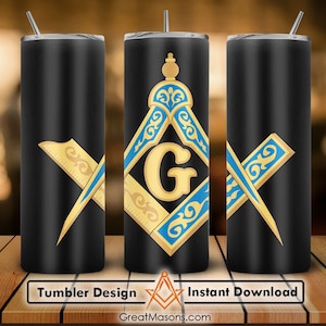 Freemasons Square and Compasses Vintage Great Masons 20oz 30oz Skinny Tumbler Wrap Png, Sublimation Design Straight & Tapered Tumbler File