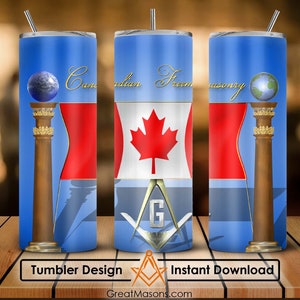 Kanadische Freimaurerei Flagge Embleme Freimaurer Säule 3D Art 20 Unzen 30 Unzen Skinny Tumbler Wrap Png Sublimation Design Straight & Tapered Tumbler File