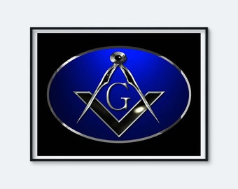 Mason Symbol Freemasons Blue Emblems Logo Masonic Square & Compasses 3D Art - Great Masons - Digital Download Printable In Three Sizes