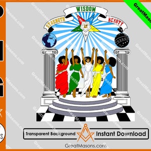 OES Sisters Strength Wisdom Beauty FATAL Order of the Eastern Star Masonic - Great Masons Design - PNG Transparent High Quality File