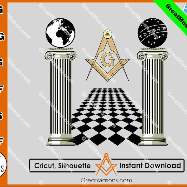 Masonic Columns Masonic Pillar Chess Board Floor - Great Masons design *SVG, Png, Eps, Dxf, Jpg, Pdf, Cricut Silhouette* Instant Download