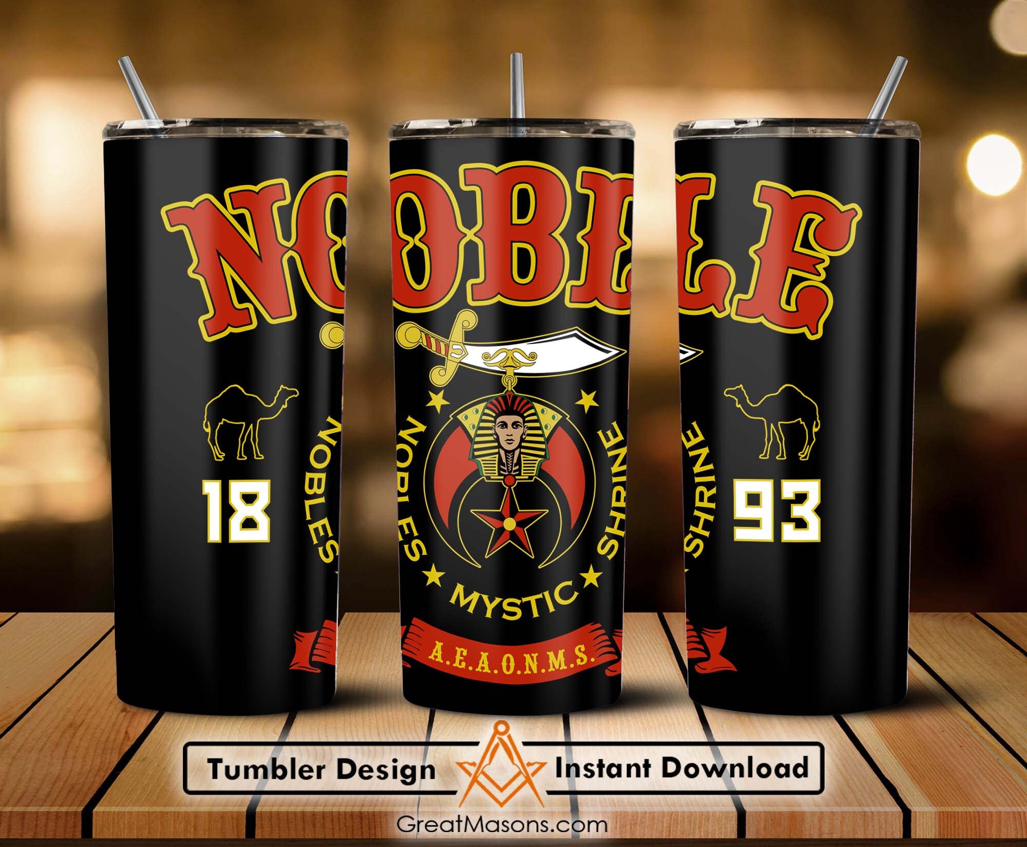 Nobles Mystic Shrine 1893 AEAONMS Shriner Scimitar Crescent Star 20oz ...