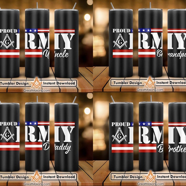 Trotse Amerikaanse leger broer, vader, oom, opa masons vlag 20oz 30oz skinny tumbler wrap png, sublimatie ontwerp rechte en taps toelopende tumbler bestand