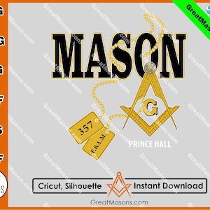 MASON Prince Hall 357 F.&A.M. Dog Tag Masonic Design - Great Masons *SVG, Png, Eps, Dxf, Jpg, Pdf, Cricut Silhouette Cameo* Instant Download