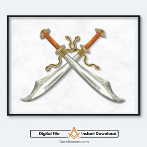 SHRINER SCIMITAR SWORD 3D Art Noble Mystic Shrine- Freemasonry Art - Great Masons - Digital Download Printable In Three Sizes