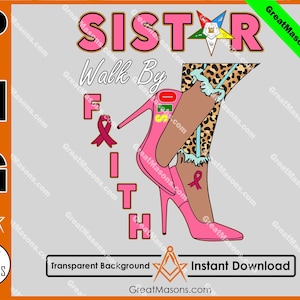OES Pink Leopard Sistar Walk By Faith Consapevolezza del cancro al seno FATAL Order of the Eastern Star Massonic - File PNG trasparente di alta qualità