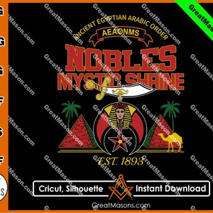 Nobles Mystic Shrine 1893 AEAONMS Camel Pyramid Shriner Scimitar Crescent and Star Masons *SVG, Png, Eps, Dxf, Jpg, Pdf* Instant Download