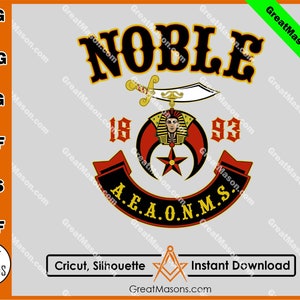 Noble 1893 AEAONMS Shriner Logo Symbol Scimitar Crescent and Star Great Masons *SVG, Png, Eps, Dxf, Jpg, Pdf, Cricut* Instant Download