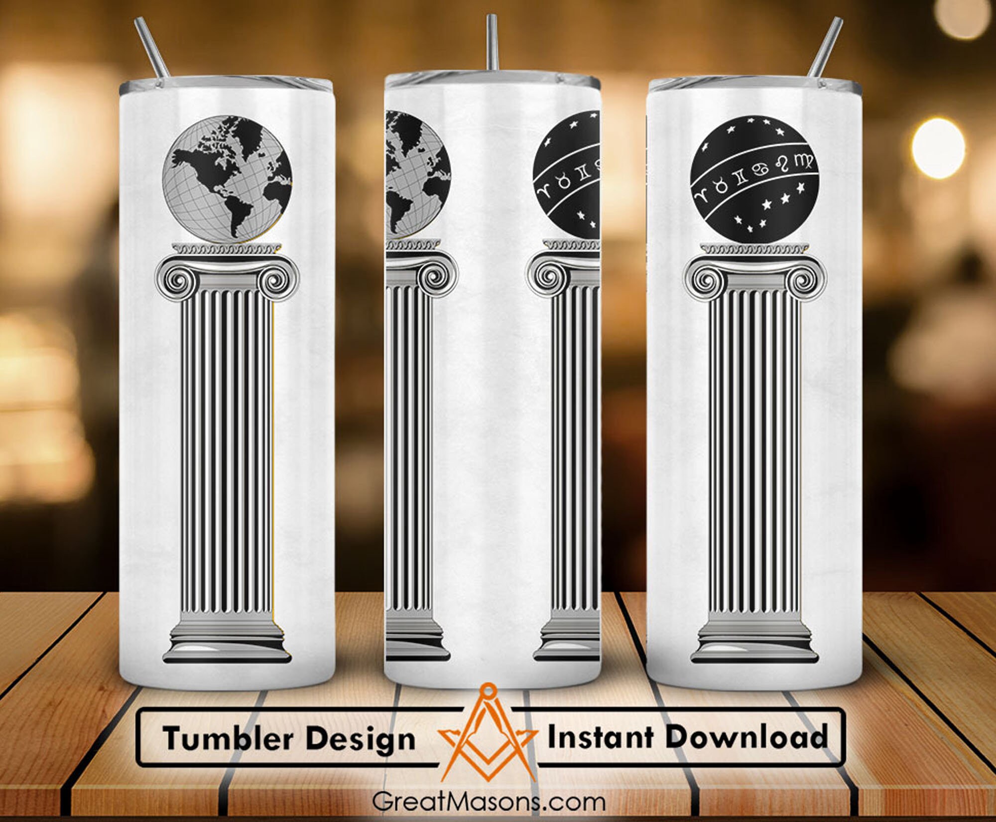 Masonic Columns Masonic Pillar 20oz 30oz Skinny Tumbler Wrap Etsy