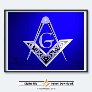 Mason Symbol Freemasons Blue Emblems Logo Masonic Square &amp; Compasses 3D ...