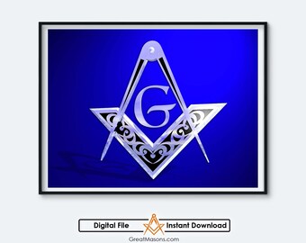 Mason Symbol Freemasons Blue Emblems Logo Masonic Square & Compasses 3D Art - Great Masons - Digital Download Printable In Three Sizes