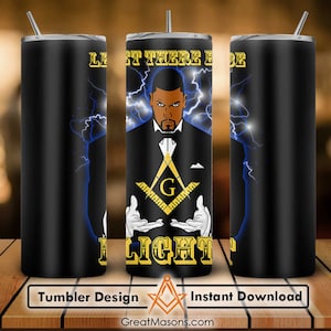 Let There Be Light Symbol In Hand Great Masons 20oz 30oz Skinny Tumbler Wrap Png, Sublimation Design Straight & Tapered Tumbler File Digital