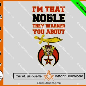 Könnte beinhalten: Ein digitaler Download eines Grafikdesigns mit einem rot-schwarz-goldenen Freimaurer-Symbol mit einem Schwert und dem Text "I'm That Noble They Warned You About".