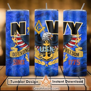 US Navy Mason Masonic Great Masons 20oz 30oz Skinny Tumbler Wrap Png, Sublimatie Ontwerp Straight &Tapred Tumbler File Digitale Download