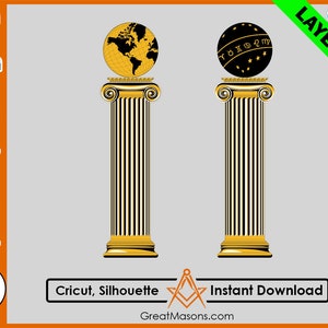 Masonic Columns Pillar Gold File svg - Great Masons design *SVG, Png, Eps, Dxf, Jpg, Pdf, Cricut Silhouette Cameo* Layered Instant Download