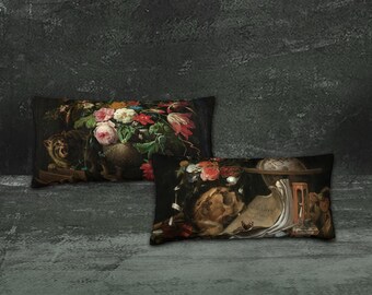 Dutch Vanitas Scaredy Cat Floral Lumbar Pillow Cover