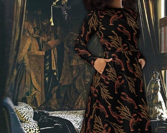 Robe midi homards antique à manches longues