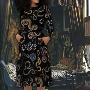 Antique Serpents Long Sleeve Midi Dress
