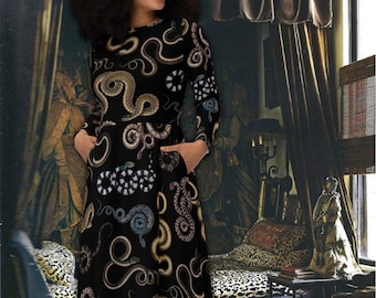Antique Serpents midi-jurk met lange mouwen