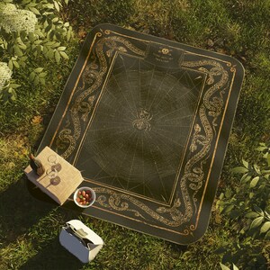 Come Into My Parlour Picnic Blanket Gold or Gray image 8