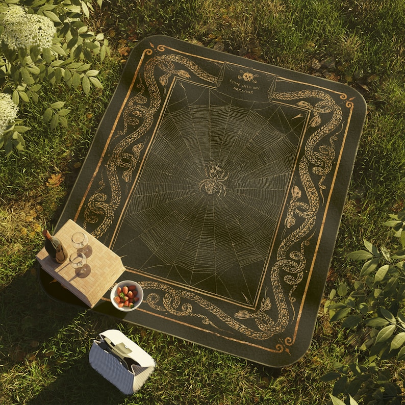 Come Into My Parlour Picnic Blanket Gold or Gray image 8