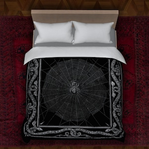 Cotton Victorian Gothic Come Into My Parlour Duvet Silver