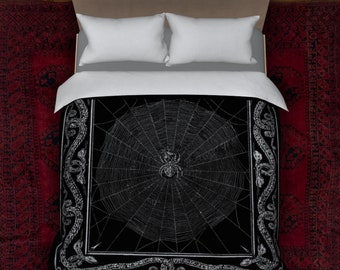Cotton Victorian Gothic Come Into My Parlour Duvet Silver