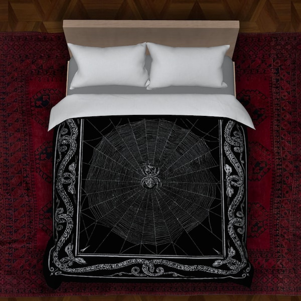 Cotton Victorian Gothic Come Into My Parlour Duvet Silver