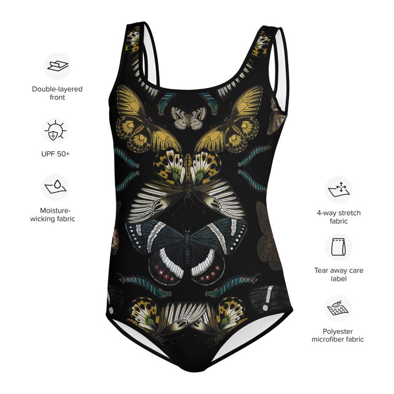 Butterfly Papillon Print Youth One Piece Swimsuit