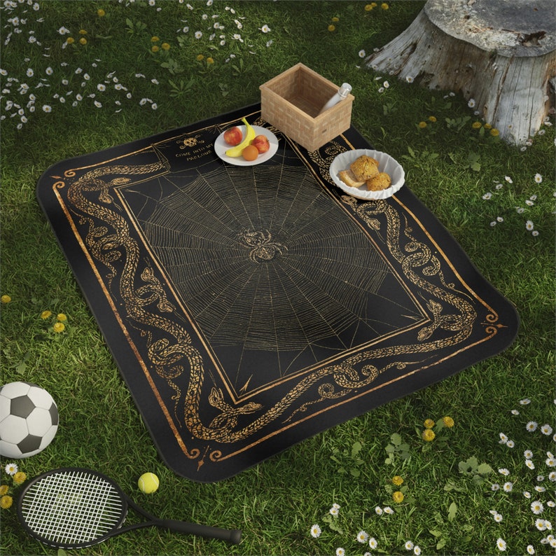 Come Into My Parlour Picnic Blanket Gold or Gray image 1