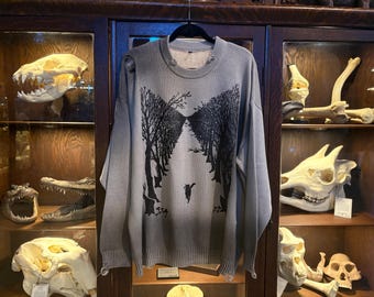 Forest Cat Distressed Ripped Rundhalspullover Unisex