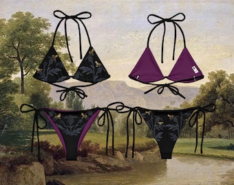 Bikini de dos piezas de tiras recicladas con estampado de abejas victorianas