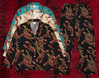 Antika hummer satin pyjamasdelar i 3 färger