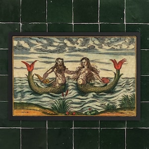 Medieval Mermaid and Triton Door Mat